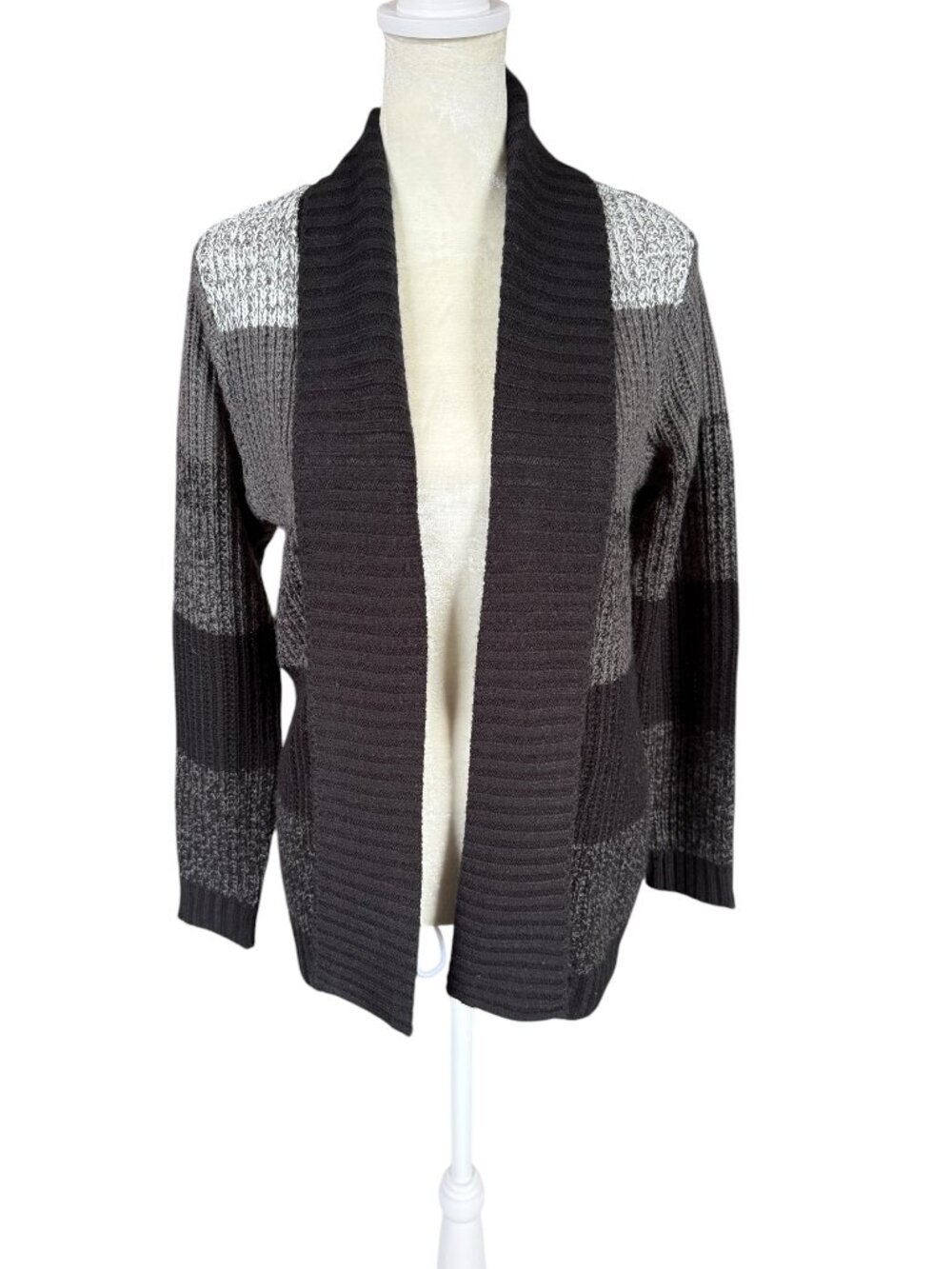 FRESH women's open cardigan sweater long sleeve open knit black and gray PS